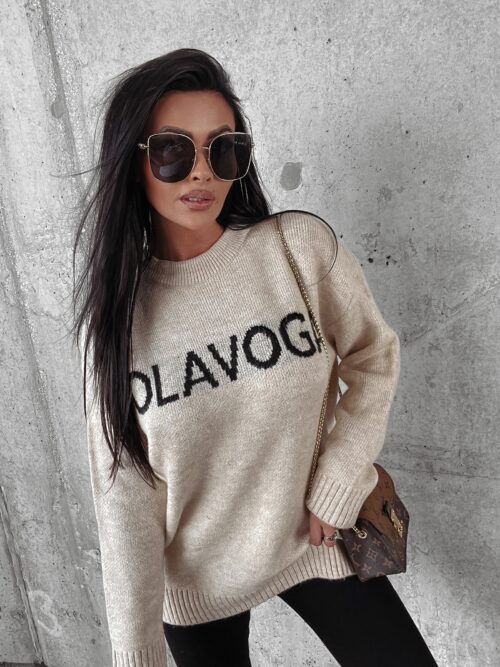 Sweter oversize logowany Coffee Ola Voga beżowy