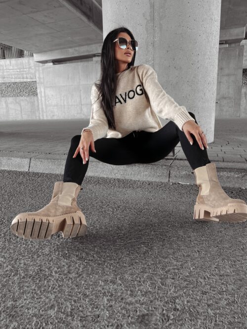 Sweter oversize logowany Coffee Ola Voga beżowy