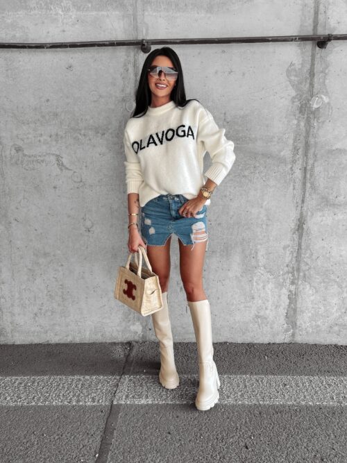 Sweter oversize logowany Coffee Ola Voga ecru