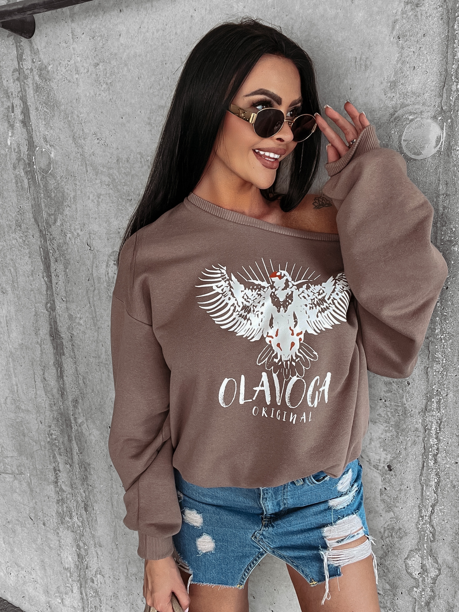 Bluza bawełniana z nadrukiem Pisa Ola Voga latte