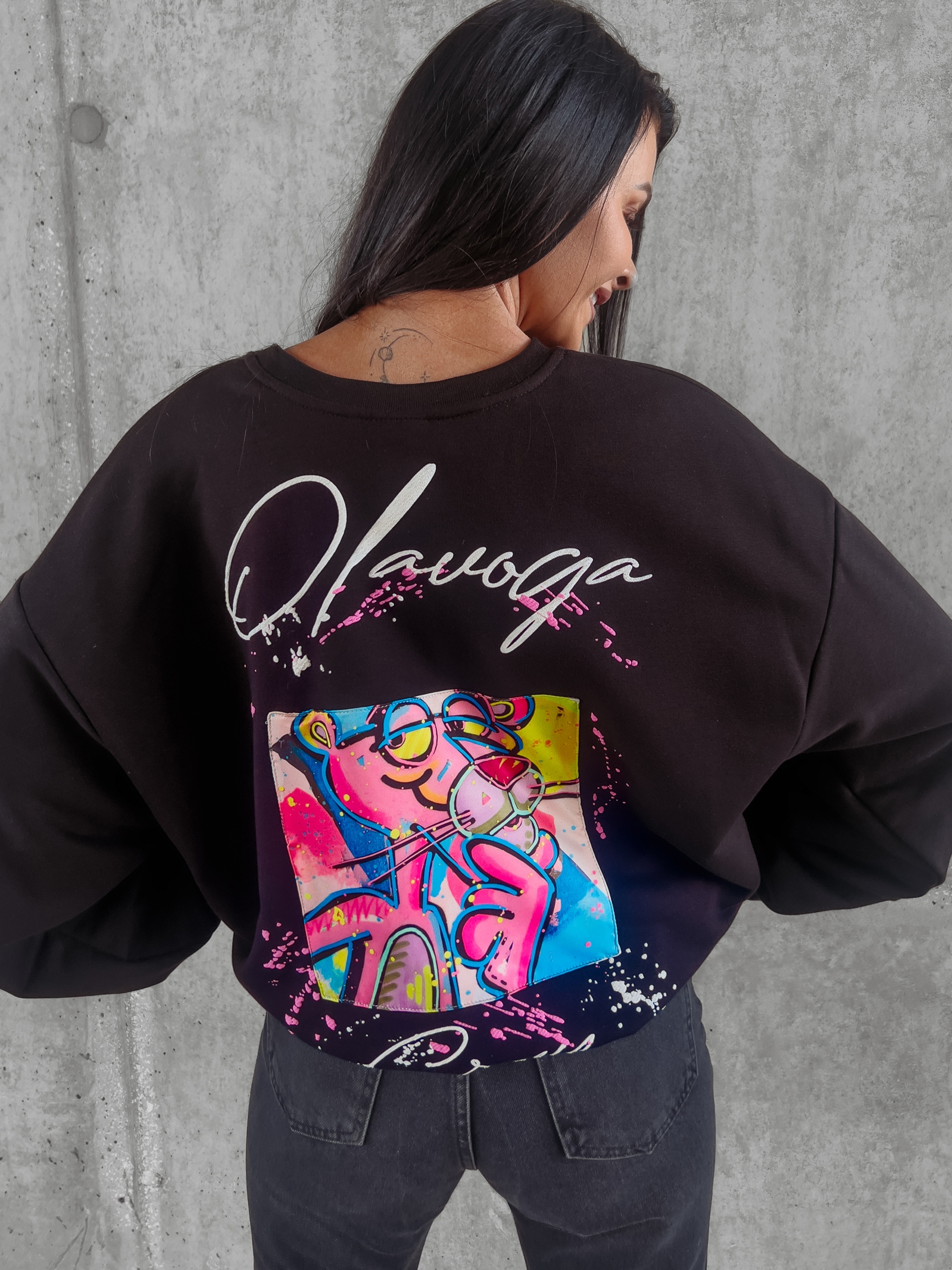 Bluza bawełniana z nadrukiem Tera Ola Voga czarna