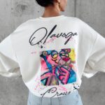 Bluza bawełniana z nadrukiem Tera Ola Voga ecru