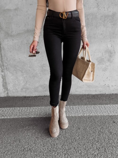 Spodnie jeansowe skinny z aplikacją Tango Ola Voga czarne