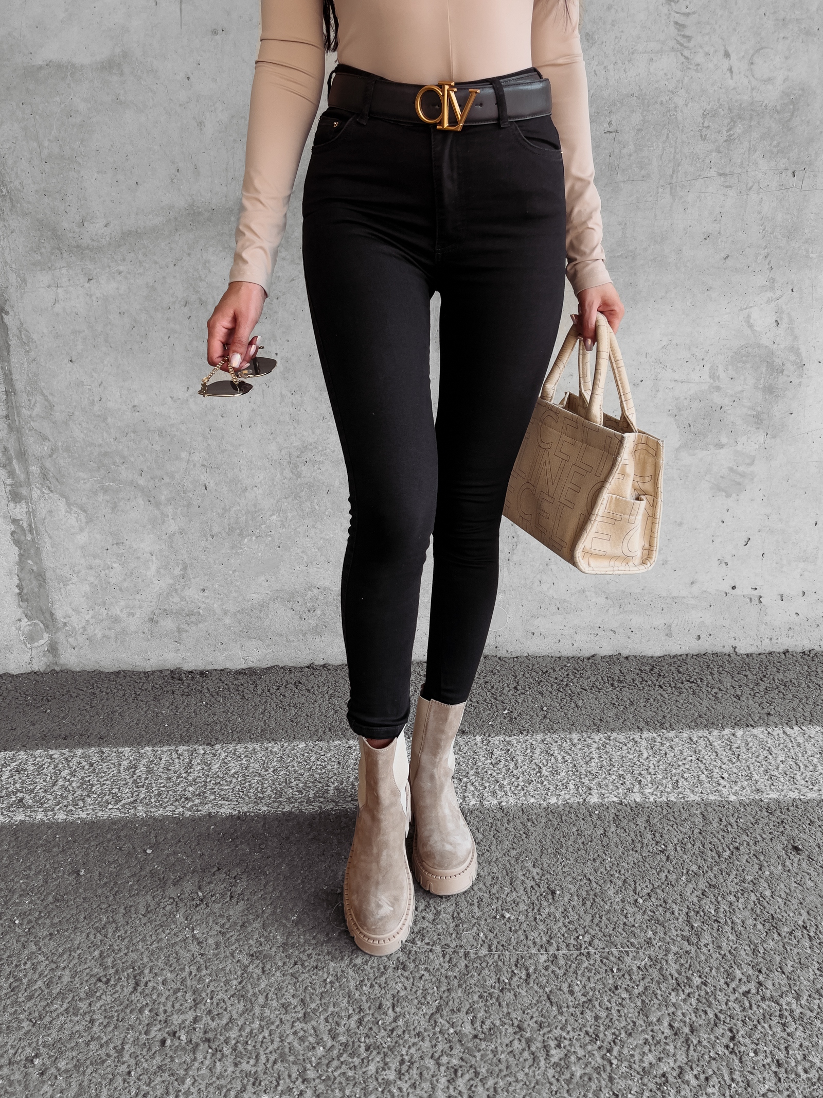 Spodnie jeansowe skinny z aplikacją Tango Ola Voga czarne