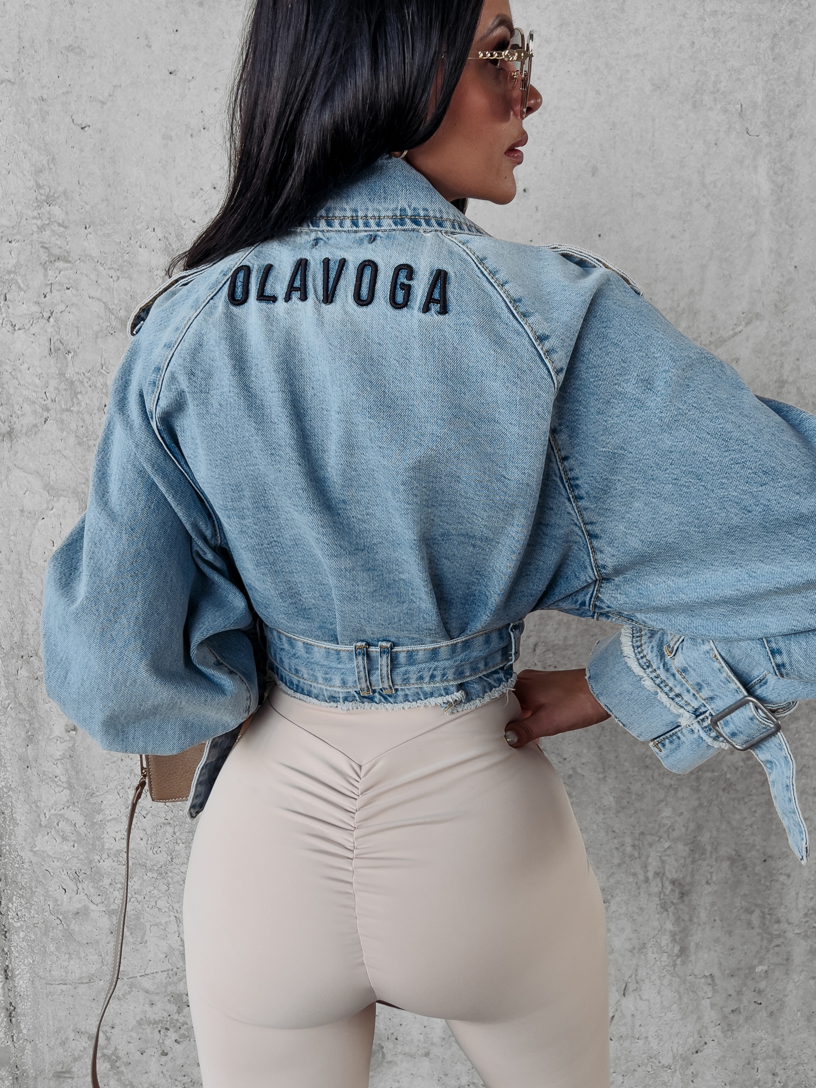 Kurtka jeansowa ramoneska wiązana Fiji Ola Voga niebieska