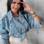 Kurtka jeansowa ramoneska wiązana Fiji Ola Voga niebieska