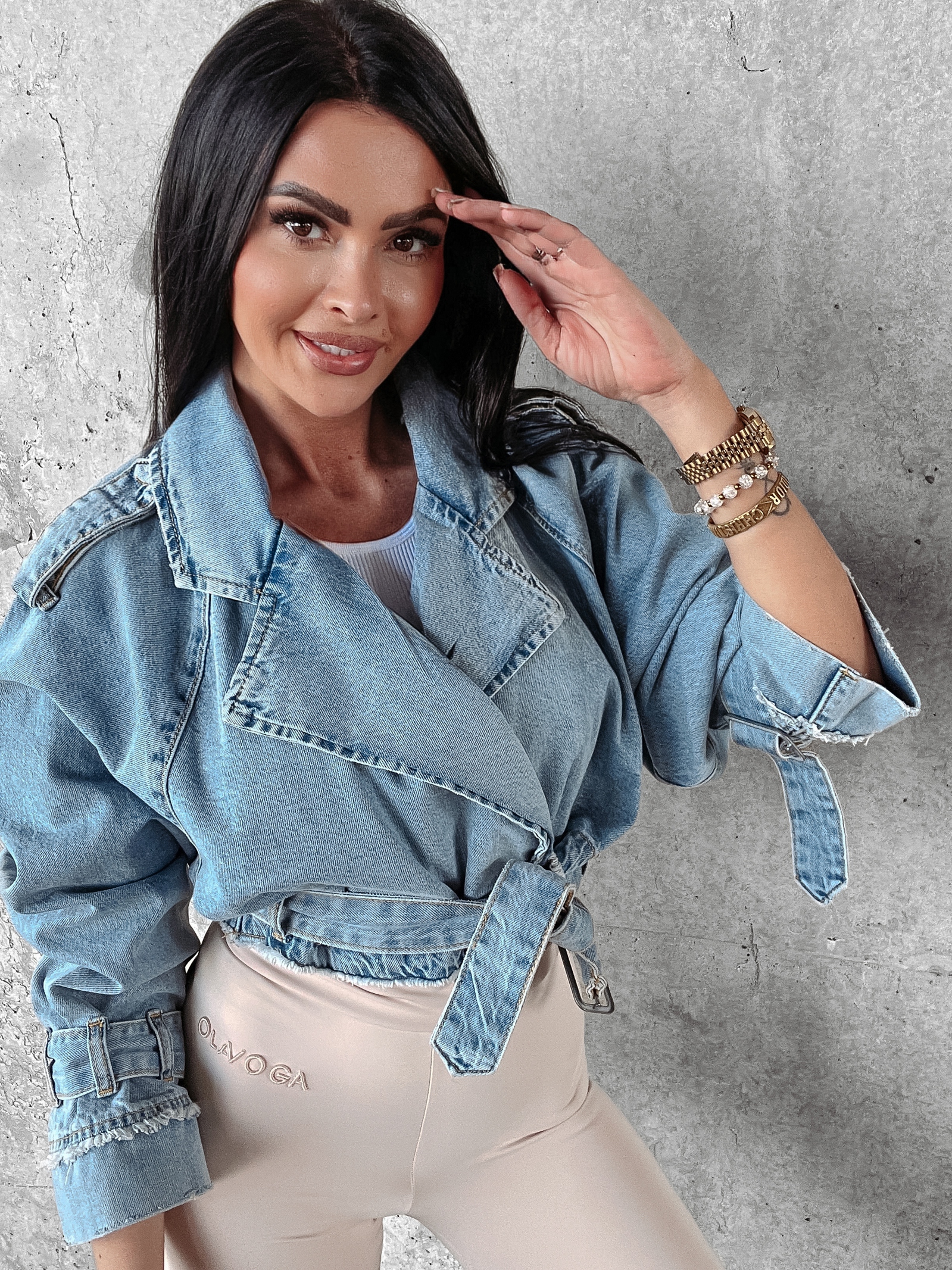 Kurtka jeansowa ramoneska wiązana Fiji Ola Voga niebieska