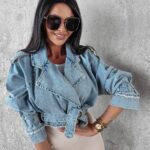 Kurtka jeansowa ramoneska wiązana Fiji Ola Voga niebieska