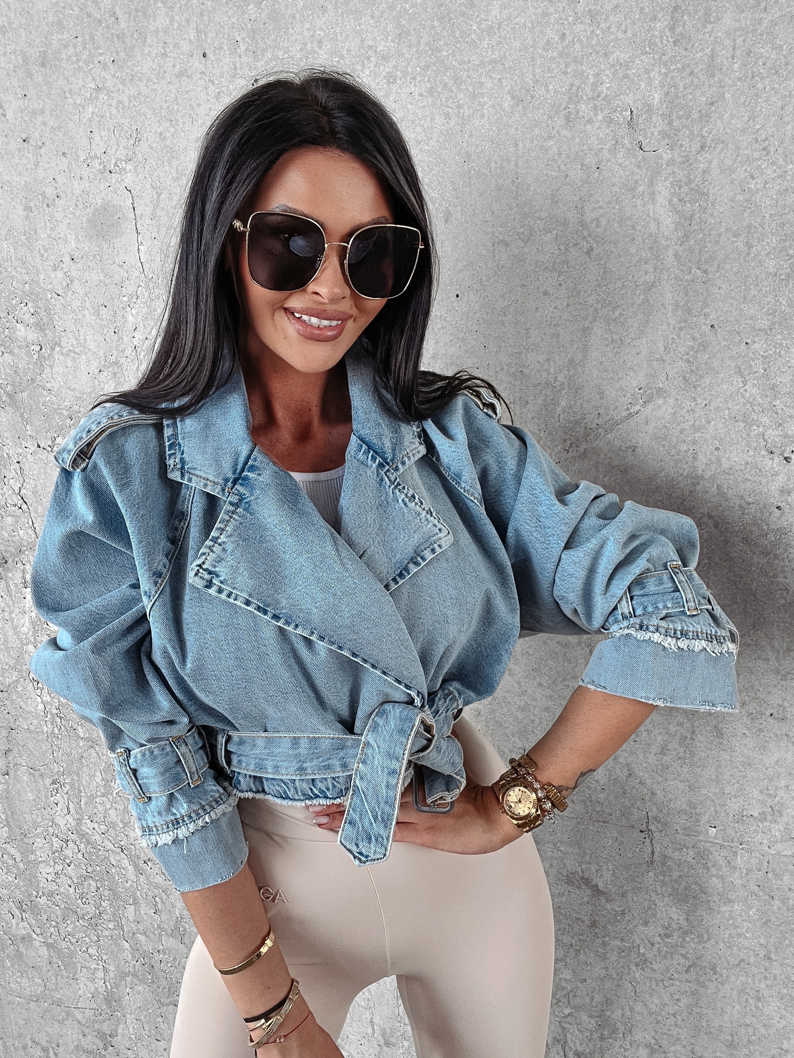 Kurtka jeansowa ramoneska wiązana Fiji Ola Voga niebieska