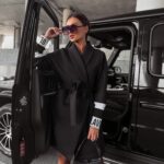 -WYPRZEDANE-Płaszcz flauszowy wiązany oversize Delia Ola Voga czarny