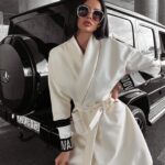 -WYPRZEDANY-Płaszcz flauszowy wiązany oversize Delia Ola Voga ecru