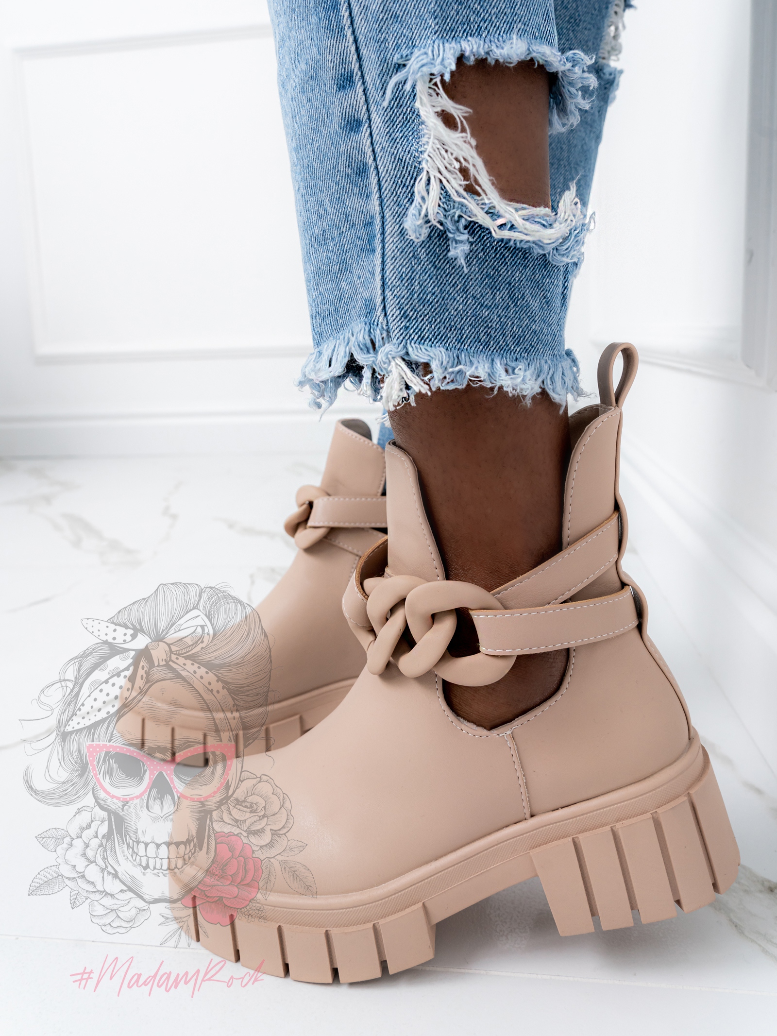 Botki z wycięciem Madam Kurtis II beżowe Botki z wycięciem Madam Kurtis II beżowe