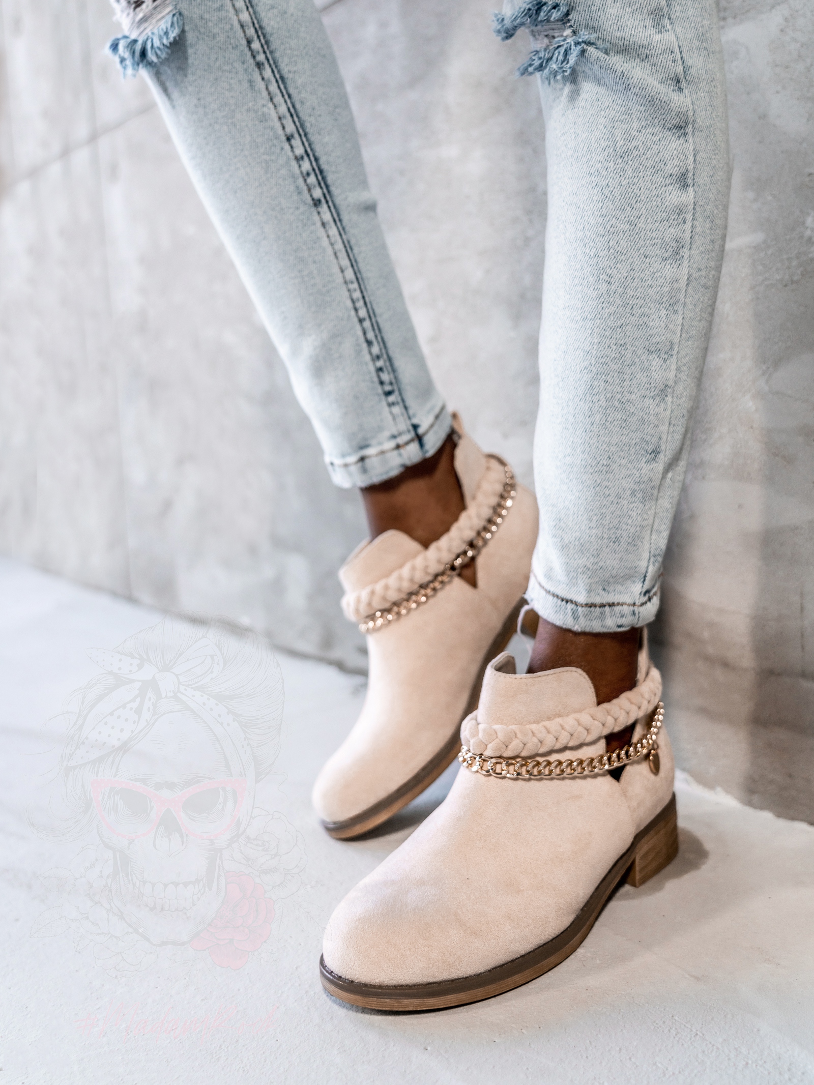 Botki krótkie Madam Oest beżowe