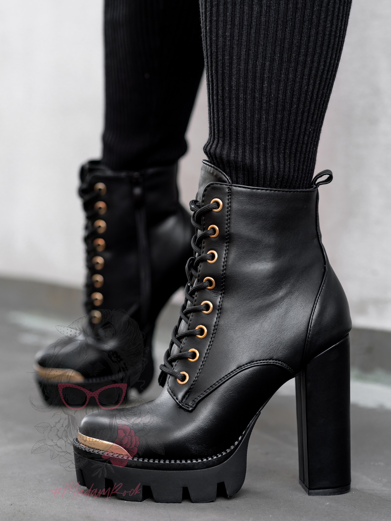 Botki na słupku Rock Stel czarne