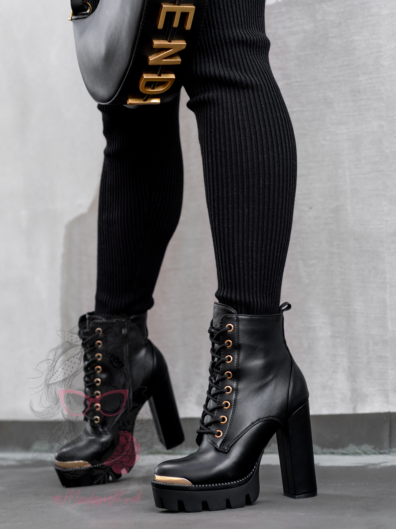 Botki na słupku Rock Stel czarne