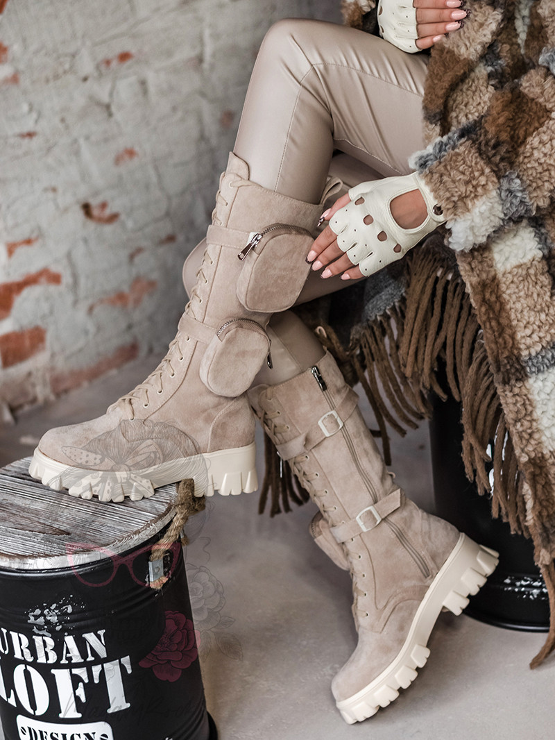 Workery zamszowe z kieszeniami Endin Rock beżowe