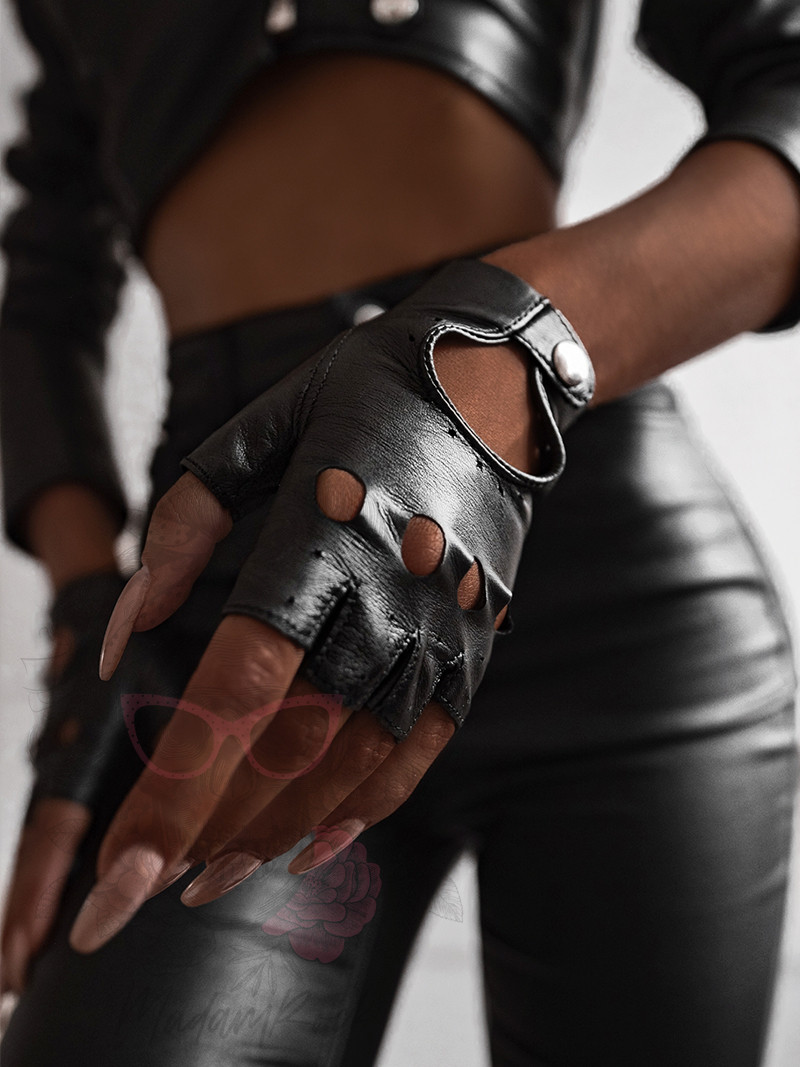 Rękawiczki skórzane bez palców Rock Bike czarne matowe