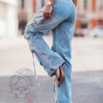 Spodnie jeansowe z przetarciami bojówki Hamerr niebieskie