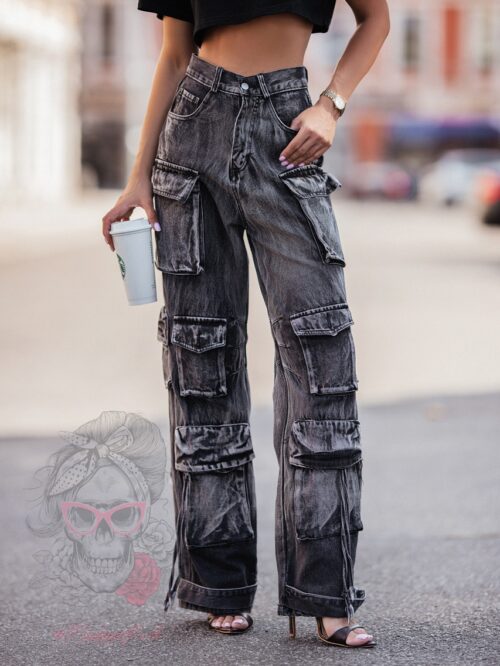 Spodnie jeansowe bojówki Juddy czarne