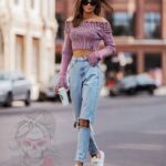 Bluzka prążkowana z przetarciami Sousy różowa