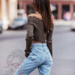 Bluzka prążkowana z przetarciami Sousy taupe