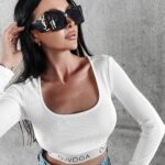 Top klasyczny prążkowany Liz Ola Voga ecru