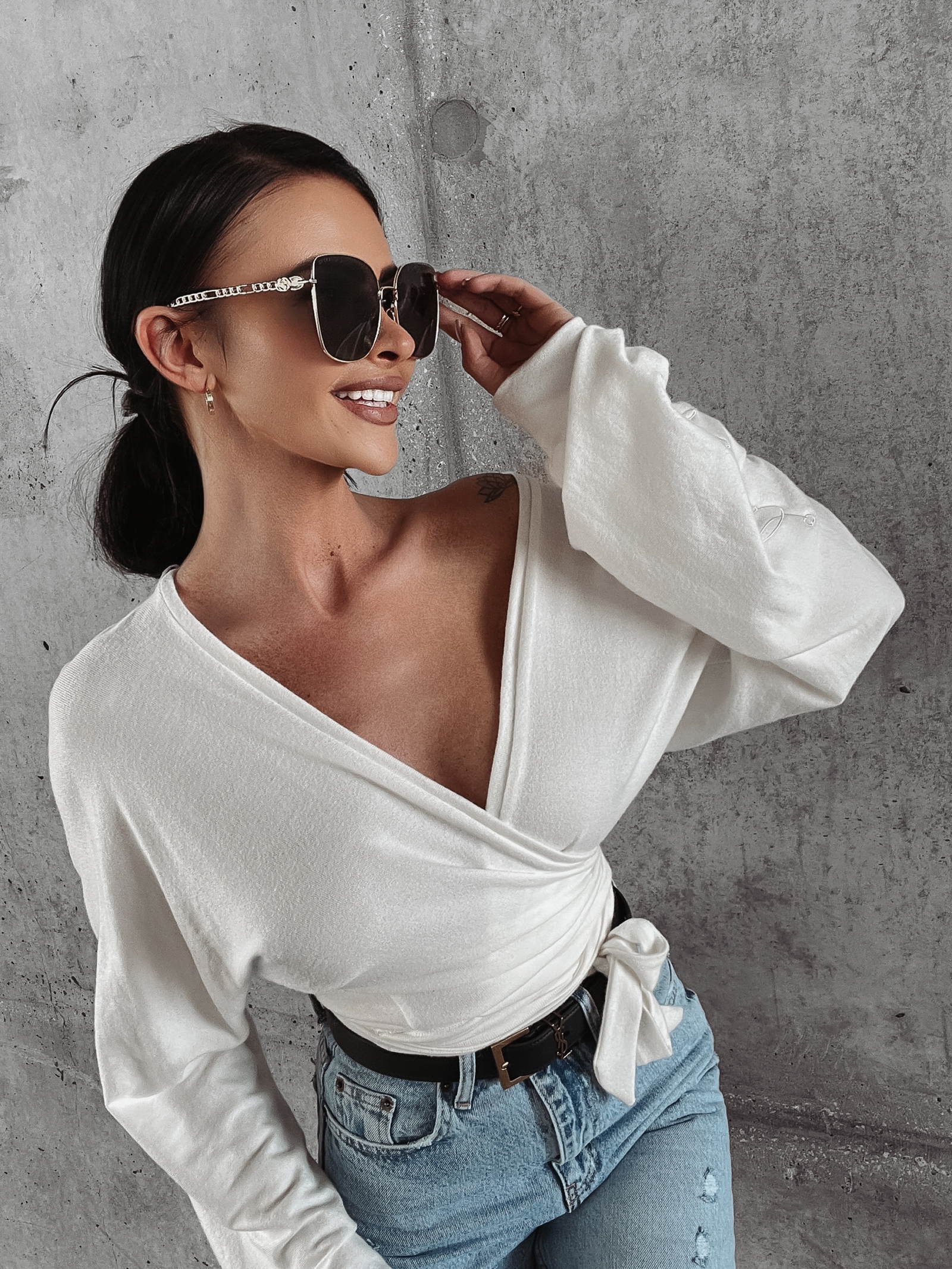 Bluzka z wiązaniem Susie Ola Voga ecru