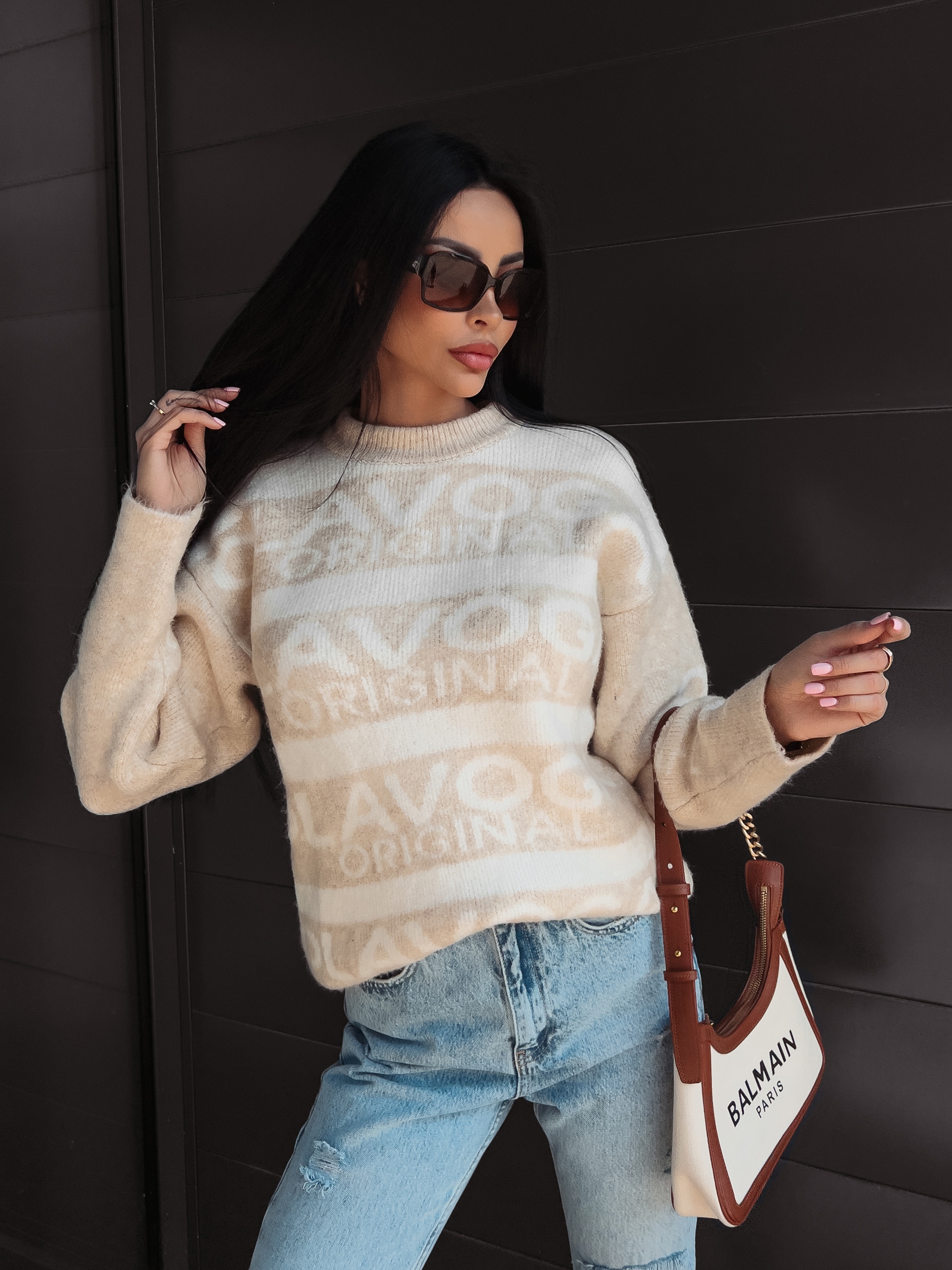 Sweter logowany Emiko Ola Voga beżowy