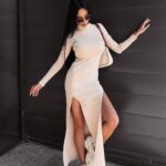 Sukienka dzianinowa z rozcięciami Jewel Ola Voga beżowa