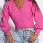 Sweter w serek Quaer różowy