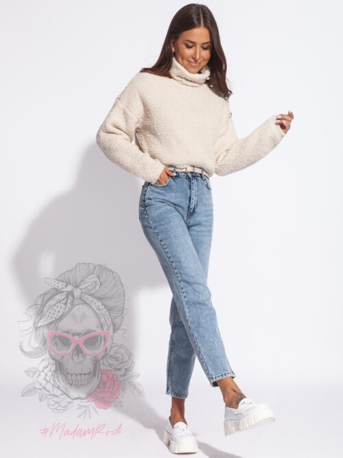 Sweterek pluszowy z perłami Fofo beżowy