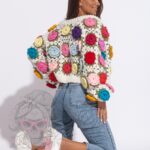 Sweter handmade Flowers3D ecru