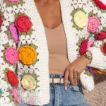 Sweter handmade Flowers3D ecru