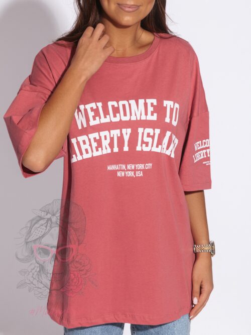 T-shirt oversize Liberty Island brudny róż