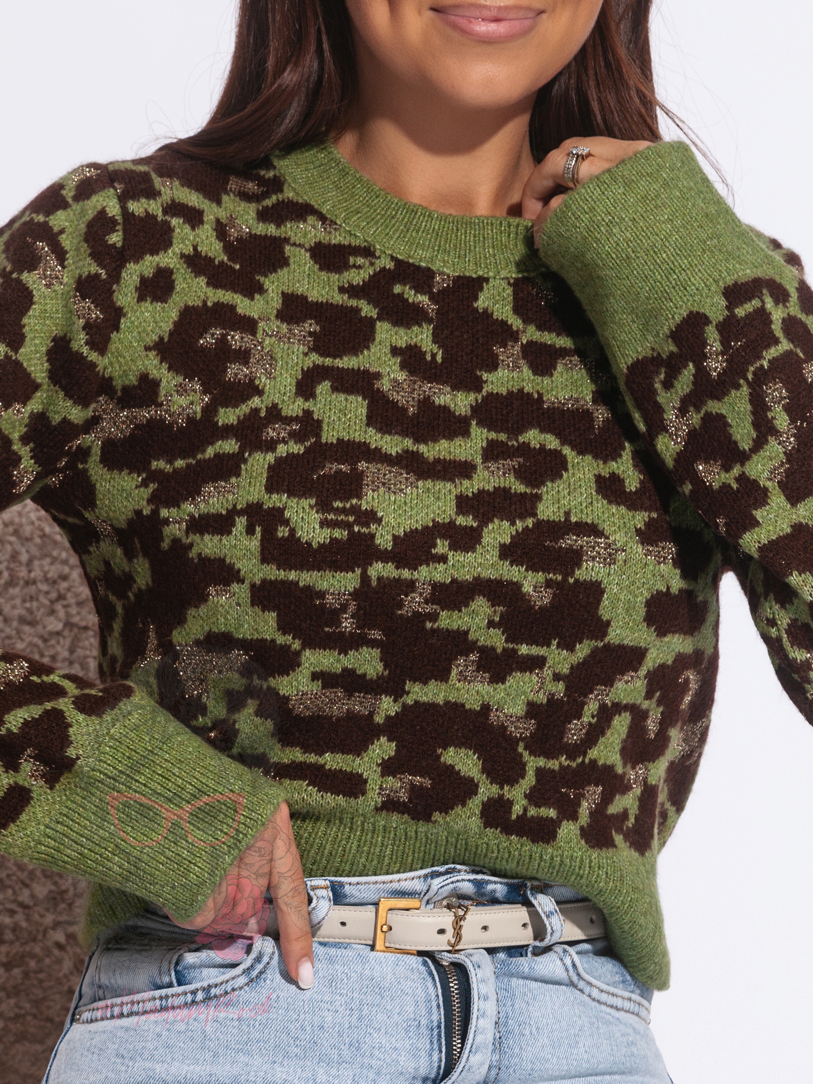 Sweter w panterkę Gelin zielony