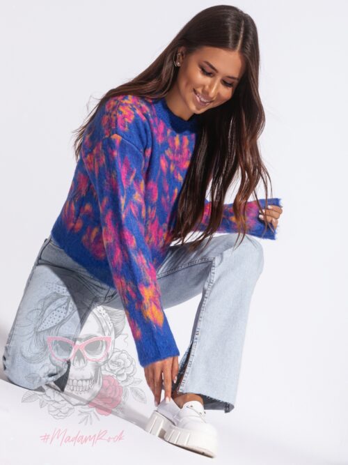 Sweter moherowy Habris niebieski