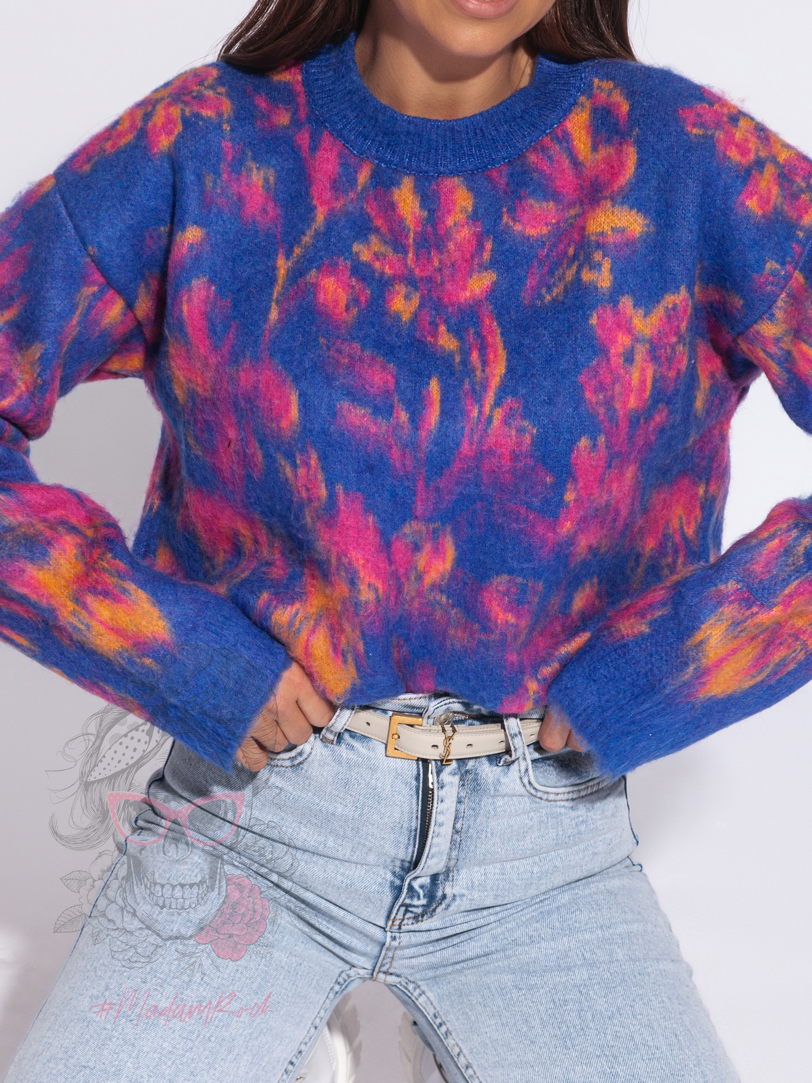 Sweter moherowy Habris niebieski