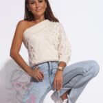 Sweter na jedno ramię Parlo beżowy