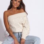 Sweter na jedno ramię Parlo beżowy