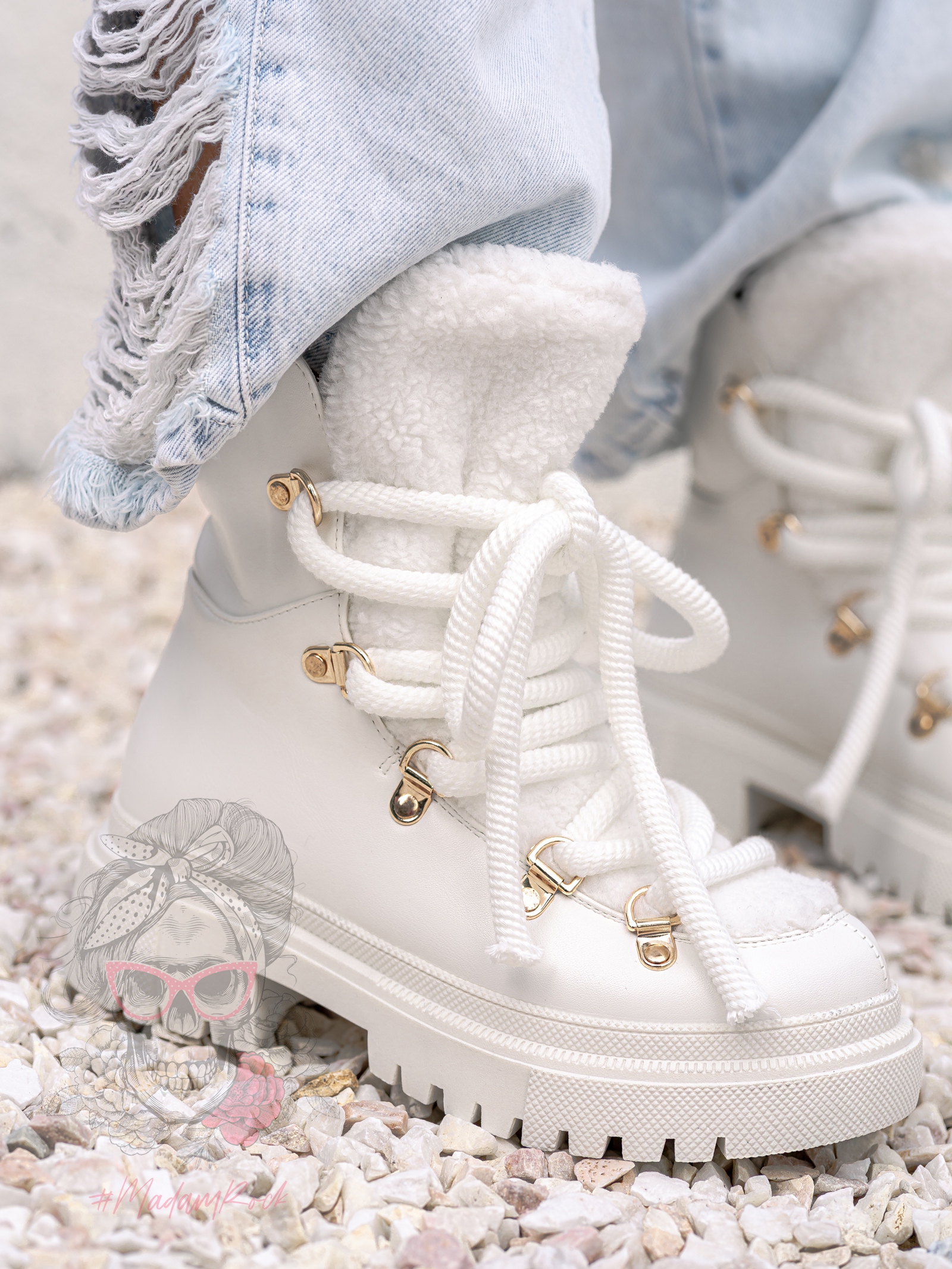 Botki z barankiem Madam Bemoli białe