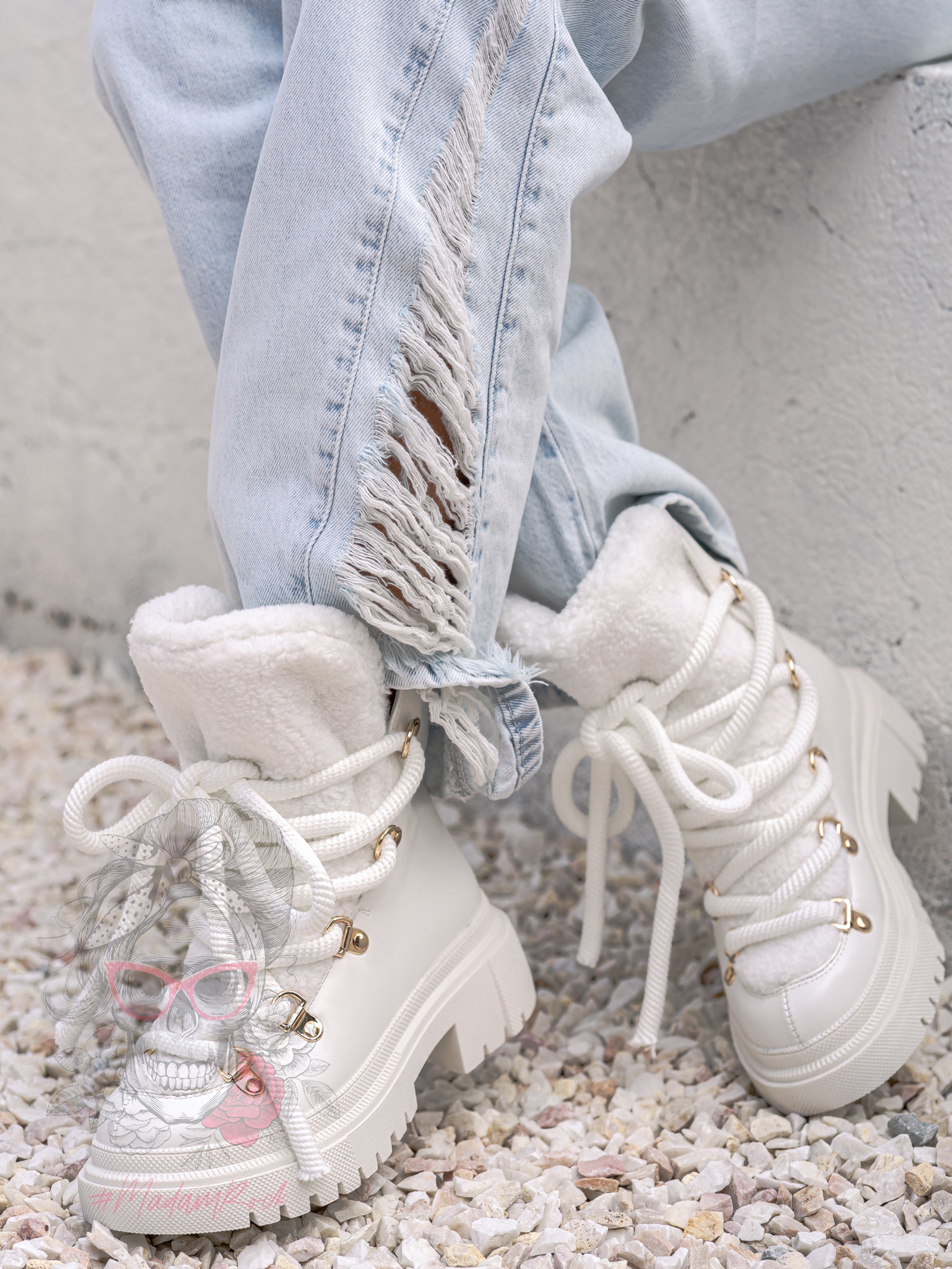 Botki z barankiem Madam Bemoli białe