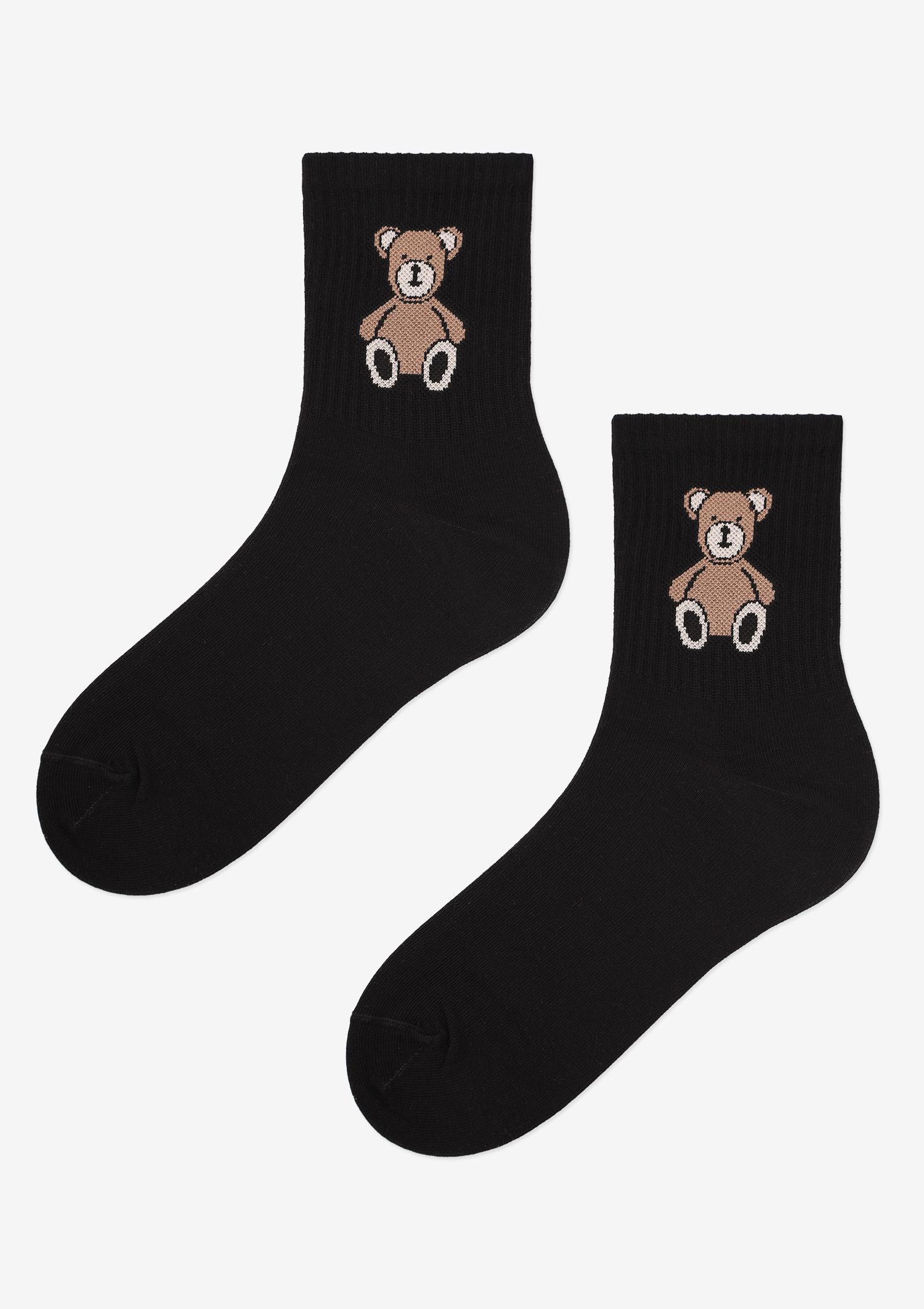 Skarpetki damskie sportowe z misiem czarne