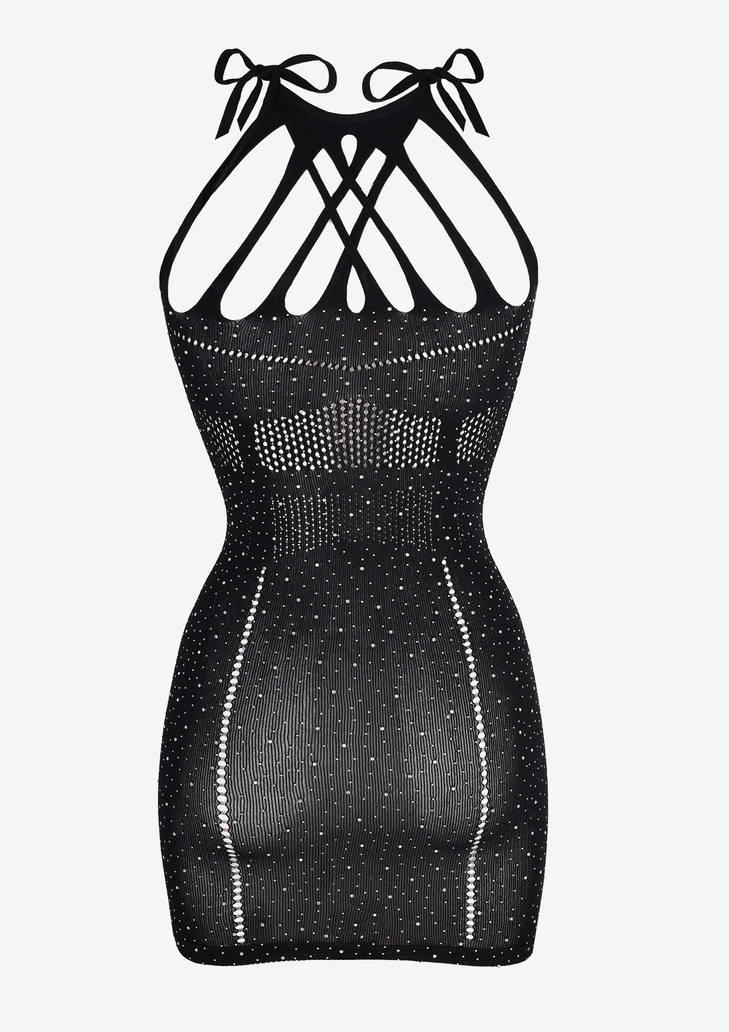 Sukienka siateczkowa z diamencikami czarna Sukienka siateczkowa z diamencikami czarna