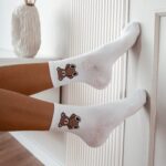 Skarpetki damskie sportowe z misiem białe