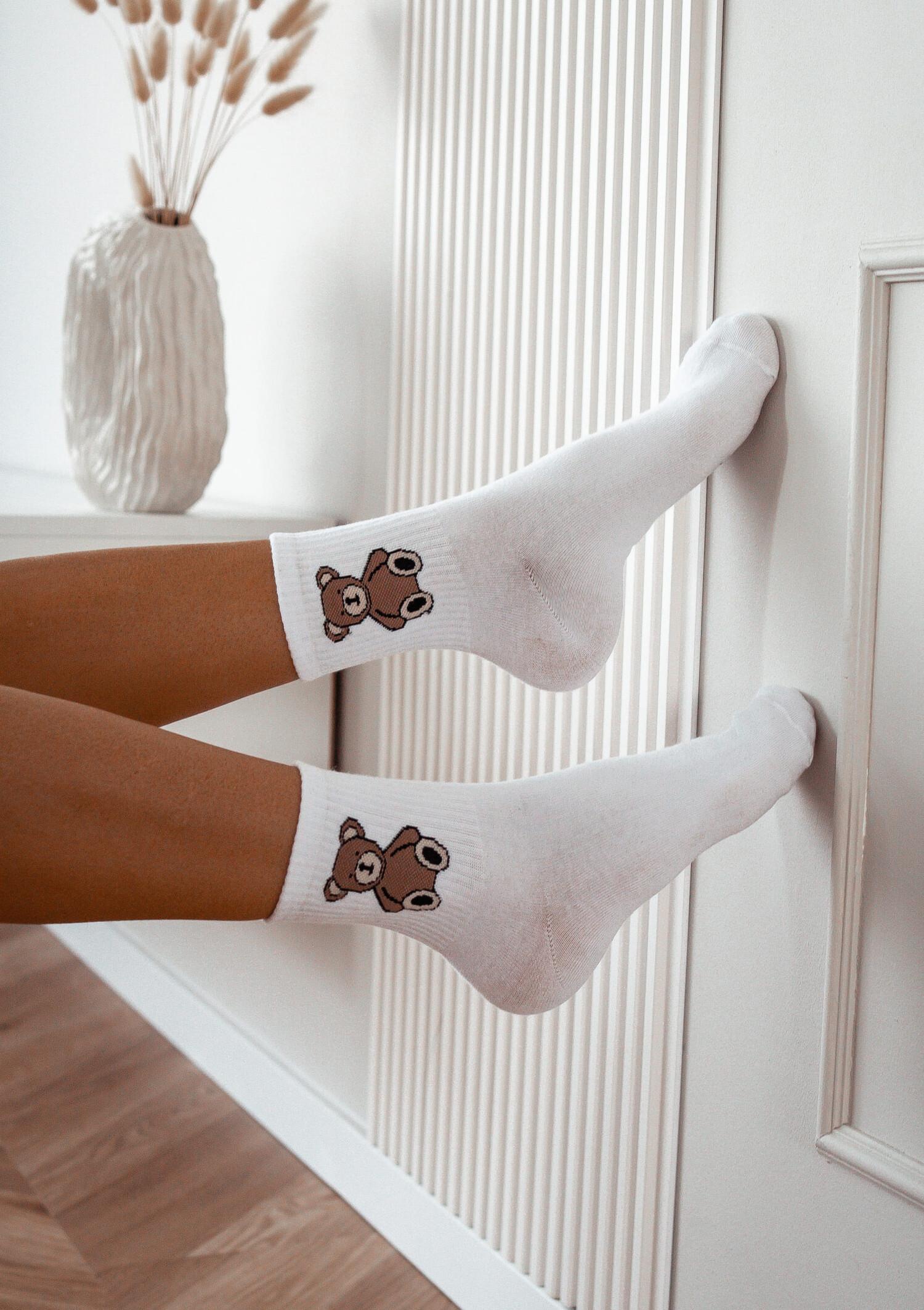 Skarpetki damskie sportowe z misiem białe Skarpetki damskie sportowe z misiem białe