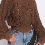 Sweter o luźnym splocie Patt brązowy