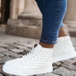 Sneakersy męskie z ćwiekami ELBA OLAVOGA białe