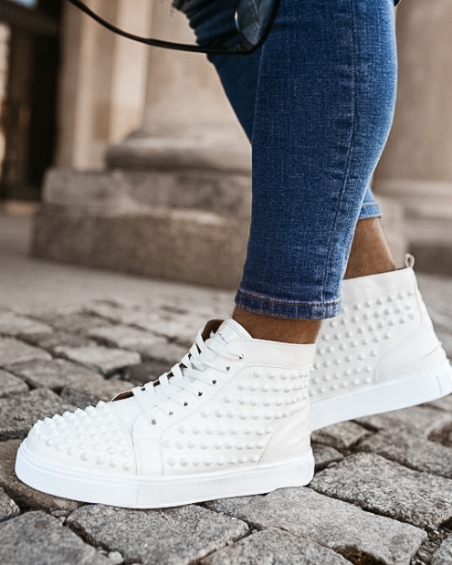 Sneakersy męskie z ćwiekami ELBA OLAVOGA białe