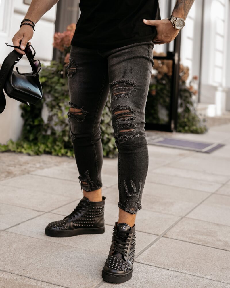 Sneakersy męskie z ćwiekami Elba Ola Voga czarne - Madam Rock