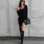 Sukienka prążkowana z rozcięciem Percy Ola Voga czarna